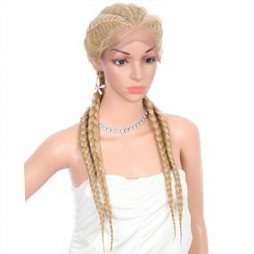 img 1 attached to Блондинка Двойной голландский плетеный парик: Kalyss 26 "Синтетический парик из косичек спереди со швейцарским мягким кружевом спереди и детскими волосами