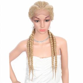 img 3 attached to Блондинка Двойной голландский плетеный парик: Kalyss 26 "Синтетический парик из косичек спереди со швейцарским мягким кружевом спереди и детскими волосами