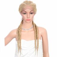 блондинка двойной голландский плетеный парик: kalyss 26 "синтетический парик из косичек спереди со швейцарским мягким кружевом спереди и детскими волосами логотип