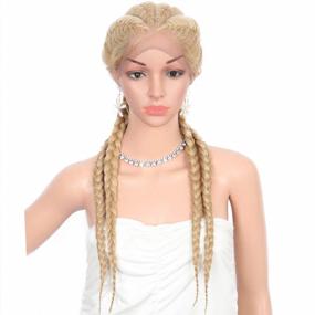 img 4 attached to Блондинка Двойной голландский плетеный парик: Kalyss 26 "Синтетический парик из косичек спереди со швейцарским мягким кружевом спереди и детскими волосами