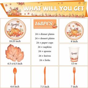 img 3 attached to DECORLIFE Thanksgiving Plates And Napkins Sets Serves 24, 10.25" Pumpkin Plates, 12Oz Cups, Leave Shaped Napkins For Fall Party Supplies, Friendsgiving Plates, Total 168PCS