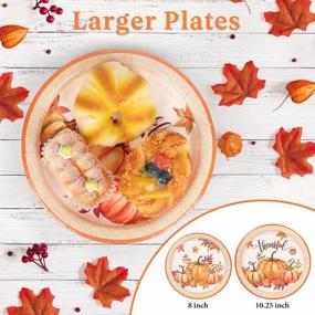 img 2 attached to DECORLIFE Thanksgiving Plates And Napkins Sets Serves 24, 10.25" Pumpkin Plates, 12Oz Cups, Leave Shaped Napkins For Fall Party Supplies, Friendsgiving Plates, Total 168PCS