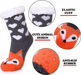 img 1 attached to FNOVCO Kids Slipper Socks: Cozy Fleece Lined Winter Indoor Christmas Socks For Boys & Girls