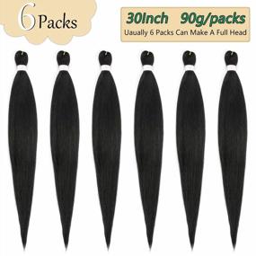img 3 attached to Pre-Stretched Braiding Hair 30 Inch 6 Packs Long Hair For Braids Professional Yaki Texture Ombre Braiding Hair Extensions Hot Water Setting Soft Synthetic Crochet Hair