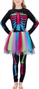 img 4 attached to Rainbow Tutu Skeleton Costume For 11-12 Year Olds: Cute Breathable One Piece Outfit With Colorful Skeleton Print And Stretch Bodysuit - Perfect For Halloween Cosplay
