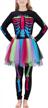 rainbow tutu skeleton costume for 11-12 year olds: cute breathable one piece outfit with colorful skeleton print and stretch bodysuit - perfect for halloween cosplay logo