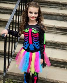 img 2 attached to Rainbow Tutu Skeleton Costume For 11-12 Year Olds: Cute Breathable One Piece Outfit With Colorful Skeleton Print And Stretch Bodysuit - Perfect For Halloween Cosplay