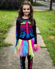 img 3 attached to Rainbow Tutu Skeleton Costume For 11-12 Year Olds: Cute Breathable One Piece Outfit With Colorful Skeleton Print And Stretch Bodysuit - Perfect For Halloween Cosplay