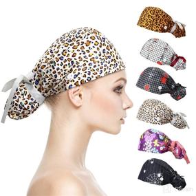 img 4 attached to Elastic Bouffant Scrub Cap 🧢 with Adjustable Buttons for Ponytails - Surgical