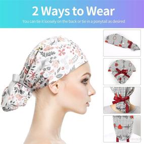 img 1 attached to Elastic Bouffant Scrub Cap 🧢 with Adjustable Buttons for Ponytails - Surgical
