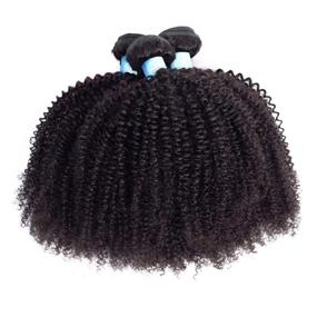 img 3 attached to BLY Mongolian Afro Kinky Curly Human Hair 3 Bundles (14 16 18Inches) Unprocessed Hair Weave Weft Big Hair For Black Women Natural Color