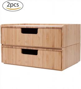img 2 attached to Stackable Bamboo Drawer Storage Solution 2 Pack Combo Set For Office Supplies, Toiletries, Cosmetics & More