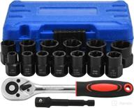 🔧 15-piece impact socket set with bolt extractor tool set and ratchet - metric/sae, 3/8-inch drive логотип