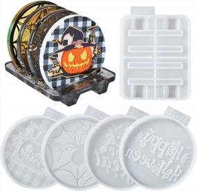 img 4 attached to Spooky Fun: 4 Halloween Pattern Coaster Molds + Stand For Resin Casting & Home Decor