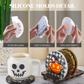 img 2 attached to Spooky Fun: 4 Halloween Pattern Coaster Molds + Stand For Resin Casting & Home Decor
