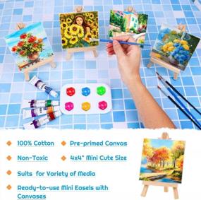 img 2 attached to 4X4 Inch Mini Canvas Painting Kit With Easel, Acrylic Paint, Brushes And Trays For Kids & Adult Art Party Supplies