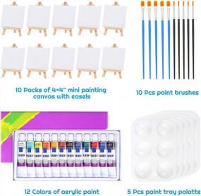 img 3 attached to 4X4-дюймовый мини-набор для рисования на холсте с мольбертом, акриловой краской, кистями и подносами для детей и взрослых, товары для вечеринок