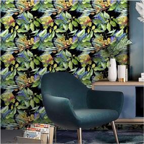 img 3 attached to 17.7In X 118In Peel & Stick Wallpaper - Tropical Leaves W/Lemon Fruits Black/Green/Yellow | HAOKHOME 93147