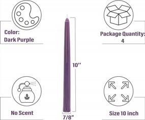 img 2 attached to Dark Purple 10 Inch Unscented Dripless Taper Candles (4 Pack) | CandleNScent Tapered Candlesticks