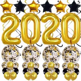 img 1 attached to Class Of 2020 Graduation Party Supplies In Black And Gold With 40" Gold Balloons, Swirls, Latex & Star Balloons - Ideal Graduation Decorations - SG037