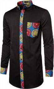 img 2 attached to LucMatton Men'S Dashiki Shirt: Stylish African Pattern Patchwork Design Long Sleeve Nehru Collar Elongated