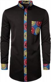 img 3 attached to LucMatton Men'S Dashiki Shirt: Stylish African Pattern Patchwork Design Long Sleeve Nehru Collar Elongated