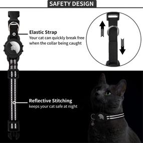 img 2 attached to 🐈 GPS Cat Collar with AirTag Integration, FEEYAR Reflective Cat Collar for Apple AirTag, Black Lightweight Tracker Collars for Girl & Boy Cats, Kittens, and Puppies with Bell Holder