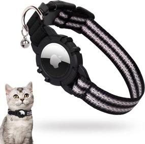 img 4 attached to 🐈 GPS Cat Collar with AirTag Integration, FEEYAR Reflective Cat Collar for Apple AirTag, Black Lightweight Tracker Collars for Girl & Boy Cats, Kittens, and Puppies with Bell Holder