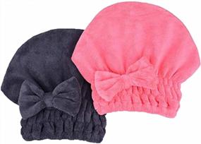 img 4 attached to MAYOUTH Microfiber Hair Drying Towels Head Wrap With Bow-Knot Shower Cap Hair Turban HairWrap Bath Cap For Curly Long & Wet Hair Gift For Women 2Pack