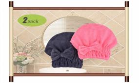 img 1 attached to MAYOUTH Microfiber Hair Drying Towels Head Wrap With Bow-Knot Shower Cap Hair Turban HairWrap Bath Cap For Curly Long & Wet Hair Gift For Women 2Pack