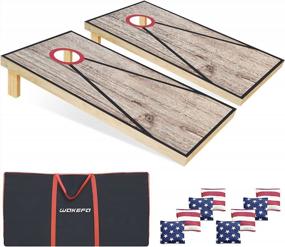 img 4 attached to Premium Regulation Size Cornhole Set: Solid Wood Boards, 8 Bean Bags & Carrying Case - Outdoor Game Fun!