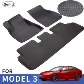 img 4 attached to 🚗 Sumli Tesla Model 3 Floor Mats 2021 2022: Premium TPR All Weather Liners, Waterproof, Heavy Duty, Non Slip, Set of 3 - Ultimate Tesla Model 3 Accessories