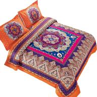 wake in cloud - orange bohemian mandala comforter set in queen size, stylish medallion pattern print, soft microfiber bedding (3pcs, boho chic) logo