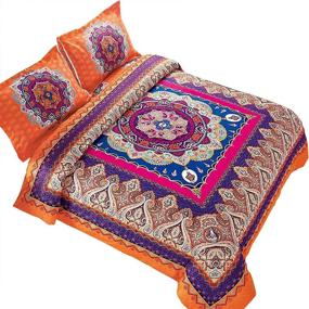 img 3 attached to Wake In Cloud - Orange Bohemian Mandala Comforter Set in Queen Size, Stylish Medallion Pattern Print, Soft Microfiber Bedding (3pcs, Boho Chic)