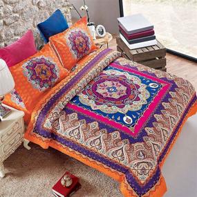 img 2 attached to Wake In Cloud - Orange Bohemian Mandala Comforter Set in Queen Size, Stylish Medallion Pattern Print, Soft Microfiber Bedding (3pcs, Boho Chic)