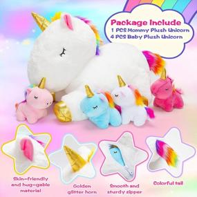 img 2 attached to KMUYSL Unicorn Toys For Girls Ages 3 4 5 6 7 8+ Year - Unicorn Mommy Stuffed Animal With 4 Baby Unicorns In Her Tummy, Valentines Birthday Gifts Soft Plush Toys Set For Baby, Toddler, Girls, Kids