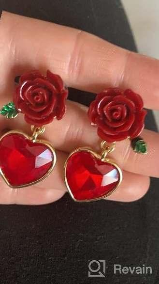 img 1 attached to 🌹 Yifnny Flower Earrings: Vintage Simulated Ruby Heart Red Rose Studs for Women- Hypoallergenic Gold Plated Dangle Jewelry review by Kelly Frerking