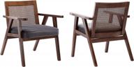 набор из 2 современных стульев из ротанга guyou середины века - удобные кресла boho accent с сетчатой ​​спинкой и деревянной обивкой для гостиной, спальни, уголка для чтения, внутреннего камина (темно-серый) логотип