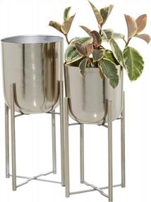 img 4 attached to Deco 79 Metal Round Planter With Removable Stand, Set Of 2 19", 22"H, Silver