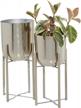 deco 79 metal round planter with removable stand, set of 2 19", 22"h, silver logo