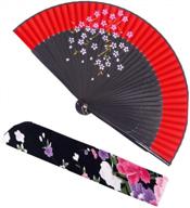 meifan chinese/japanese long bamboo leg silk folding fans fmm (red) logo