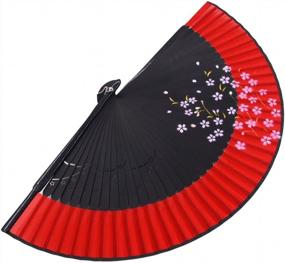 img 1 attached to Meifan Chinese/Japanese Long Bamboo Leg Silk Folding Fans FMM (Red)