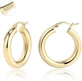 img 1 attached to Chunky Hoop Earrings Thick Hoops For Women Classic Thick Shiny Polished Round-Tube Chunky Hoop Earrings With 925 Sterling Silver Post For Women Girls Gift