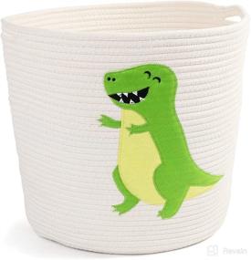 img 4 attached to 🦕 Cute Dinosaur Toy Holder and Laundry Hamper for Boys - LotFancy Cotton Rope Basket with Handles, 15.7x13''