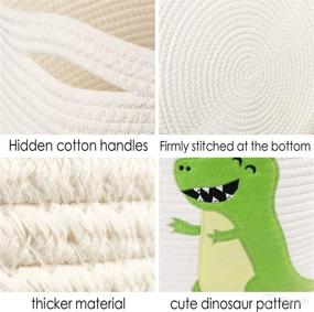 img 2 attached to 🦕 Cute Dinosaur Toy Holder and Laundry Hamper for Boys - LotFancy Cotton Rope Basket with Handles, 15.7x13''