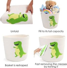 img 1 attached to 🦕 Cute Dinosaur Toy Holder and Laundry Hamper for Boys - LotFancy Cotton Rope Basket with Handles, 15.7x13''