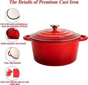 img 2 attached to Detailed review: DIJA Enameled Cast Iron Dutch Oven 4.5 Quart - Red, Nonstick 🍳 Round Pot with Lid, Side Handles, Mat - Ideal for Home Baking, Braising, and Cooking