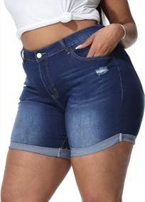 img 2 attached to Women'S Plus Size Denim Shorts High Waisted Ripped Folded Hem Jean Shorts ALLEGRACE