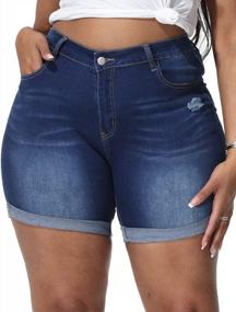 img 4 attached to Women'S Plus Size Denim Shorts High Waisted Ripped Folded Hem Jean Shorts ALLEGRACE