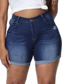 img 3 attached to Women'S Plus Size Denim Shorts High Waisted Ripped Folded Hem Jean Shorts ALLEGRACE